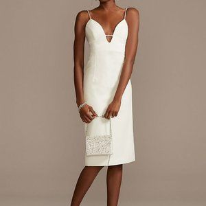Stretch Crepe Keyhole Spaghetti Strap Dress--Soft White